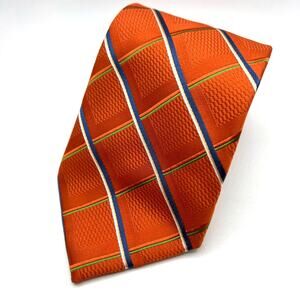 Meeting Street Men's Tie -58"Handmade Burnt Orange Stripe Jacquard Silk Necktie